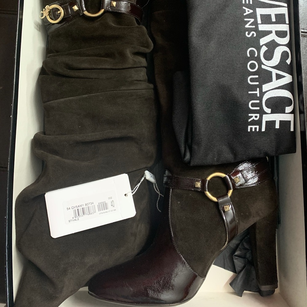 Authentic Versace Brown Suede Tall Boots size 40